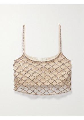 LOVESHACKFANCY - Marcia Cropped Layered Embellished Tulle And Ribbed Jersey Top - Neutrals - xx small,x small,small,medium,large,x large