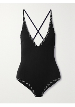 Marysia - Sole Embroidered Seersucker Swimsuit - Black - x small,small,medium,large,x large