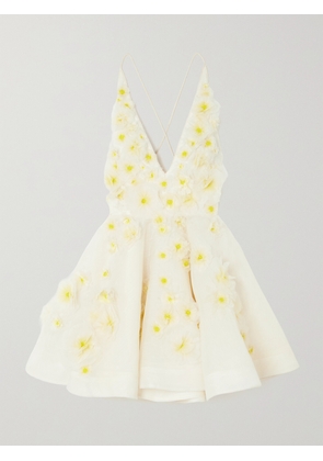Zimmermann - Daisy Embellished Linen And Silk-blend Mini Dress - Ivory - 00,1,2,3,4