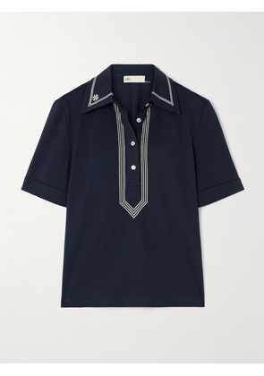 TORY SPORT - Printed Embroidered Mercerized Cotton-jersey Polo Shirt - Blue - x small,small,medium,large