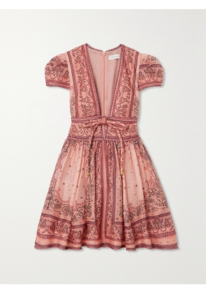 Zimmermann - Matchmaker Bandana-print Linen And Silk-blend Mini Dress - Pink - 00,1,2,3,4