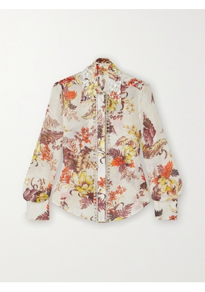 Zimmermann - Matchmaker Crystal-embellished Floral-print Linen And Silk-blend Shirt - Ivory - 00,1,2,3,4