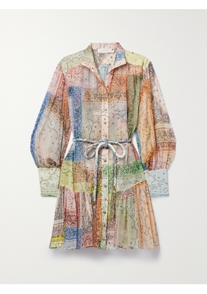 Zimmermann - Matchmaker Lantern Belted Printed Cotton And Silk-blend Voile Mini Dress - Multi - 00,0,1,2,3,4