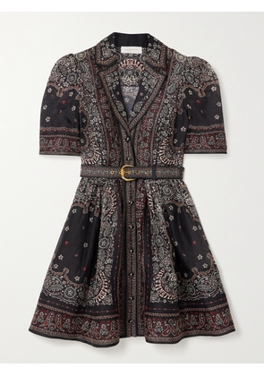 Zimmermann - Matchmaker Belted Paisley-print Linen And Silk-blend Mini Dress - Black - 00,1,2,3,4