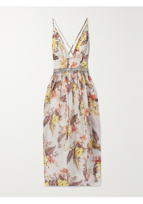 Zimmermann - Matchmaker Embellished Floral-print Linen And Silk-blend Midi Dress - Ivory - 00,1,2,3,4