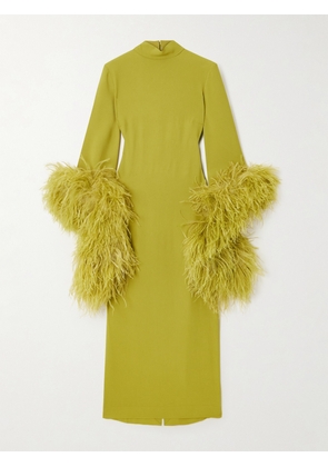 Taller Marmo - Del Rio Turtleneck Feather-trimmed Crepe Maxi Dress - Green - IT36,IT38,IT40,IT42,IT44,IT46