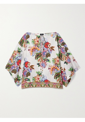 Etro - Tie-detailed Floral-print Cotton And Silk-blend Voile Blouse - White - IT36,IT38,IT40,IT42,IT44,IT46,IT48