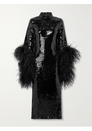 Taller Marmo - Del Rio Disco Feather-trimmed Sequined Tulle Midi Dress - Black - IT36,IT38,IT40,IT42,IT44,IT46,IT48