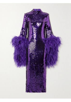 Taller Marmo - Del Rio Disco Feather-trimmed Sequined Tulle Midi Dress - Purple - IT36,IT38,IT40,IT42,IT44,IT46,IT48