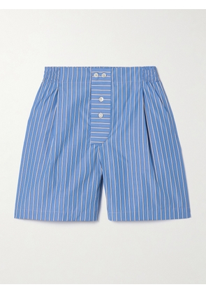 SÉBLINE - Pleated Striped Cotton-poplin Shorts - Blue - x small,small,medium,large,x large