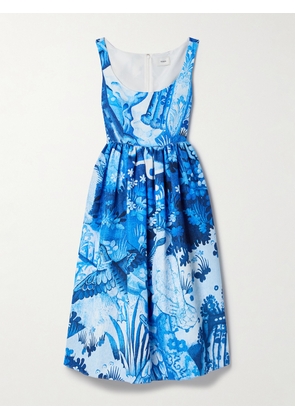 Erdem - Gathered Floral-print Cotton-blend Faille Midi Dress - Blue - UK 4,UK 6,UK 8,UK 10,UK 12,UK 14,UK 16
