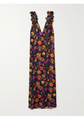 Kika Vargas - + Net Sustain Dionne Ruffled Floral-print Chiffon Maxi Dress - Orange - x small,small,medium,large