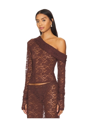 LIONESS Black Swan Off Shoulder Top in Brown. Size XS. Also in XXS.