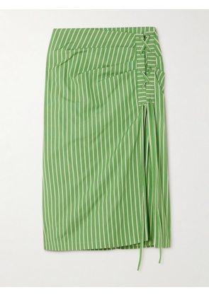 Dries Van Noten - Tie-detailed Striped Cotton Midi Skirt - Green - FR 34,FR 36,FR 38,FR 40,FR 42,FR 44