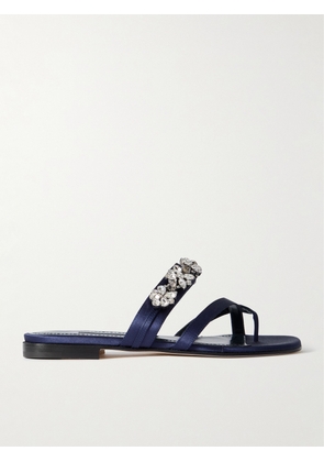 Manolo Blahnik - Perlusa Crystal-embellished Satin Sandals - Blue - IT36,IT37,IT37.5,IT38,IT38.5,IT39,IT39.5,IT40,IT41,IT41.5,IT42