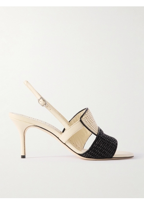 Manolo Blahnik - Fabiola 70 Leather-trimmed Raffia Slingback Sandals - Neutrals - IT36,IT36.5,IT37,IT37.5,IT38,IT38.5,IT39,IT39.5,IT40,IT40.5,IT41,IT41.5,IT42,IT43