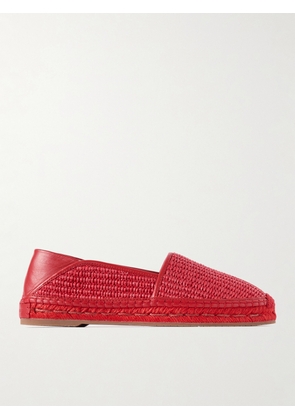 Manolo Blahnik - Espadra Collapsible-heel Leather-trimmed Raffia Espadrilles - Red - IT36,IT37,IT37.5,IT38,IT38.5,IT39,IT39.5,IT40,IT40.5,IT41,IT41.5