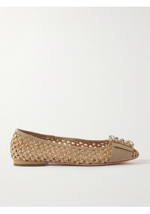 Roger Vivier - Très Vivier Crystal-embellished Grosgrain-trimmed Raffia Ballet Flats - Neutrals - IT35.5,IT36,IT36.5,IT37,IT37.5,IT38,IT38.5,IT39,IT39.5,IT40,IT40.5,IT41