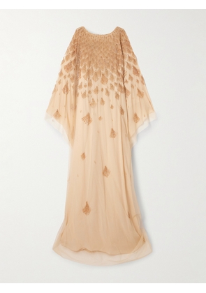 Georges Hobeika - Cape-effect Bead-embellished Tulle Gown - Gold - FR 34,FR 36,FR 38,FR 40,FR 42