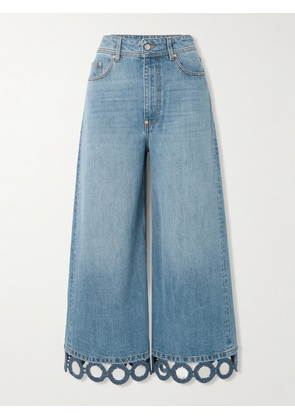 Stella McCartney - Cropped Embellished Crochet-trimmed Mid-rise-wide-leg Jeans - Blue - 25,26,27,28,29,30,31