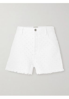 Isabel Marant - Lesia Frayed Perforated Denim Shorts - White - FR 32,FR 34,FR 36,FR 38,FR 40,FR 42,FR 44