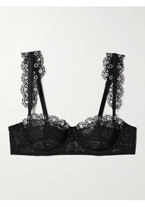 FLEUR DU MAL - Embellished Silk-blend Satin-trimmed Corded Lace Underwired Soft-cup Balconette Bra - Black - 32B,34B,36B,32C,34C,36C,32D,34D,36D,32DD,34DD