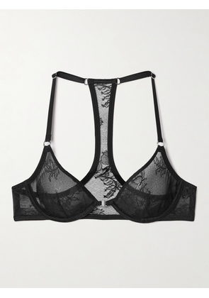 FLEUR DU MAL - Bouquet Silk-blend Satin-trimmed Lace Underwired Soft-cup Bra - Black - 32B,34B,36B,32C,34C,36C,32D,34D,36D,38D,32DD,34DD,36DD