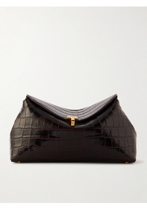 TOTEME - T-lock Croc-effect Leather Clutch - Brown - One size