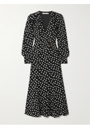 Alessandra Rich - Clover Wrap-effect Floral-print Silk-crepe Midi Dress - Black - IT36,IT38,IT40,IT42,IT44,IT46