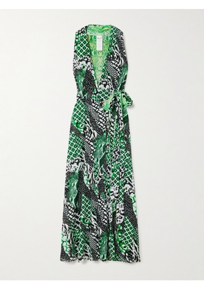 DIANE VON FURSTENBERG - Pia Reversible Belted Printed Mesh Midi Wrap Dress - Green - x small,small,medium,large,x large