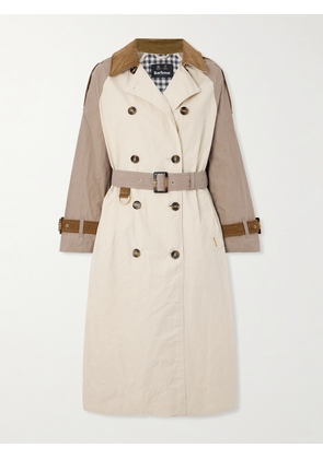 Barbour - Ingleby Double-breasted Belted Corduroy-trimmed Cotton-canvas Trench Coat - Ivory - UK 8,UK 10,UK 12,UK 14,UK 16,UK 18