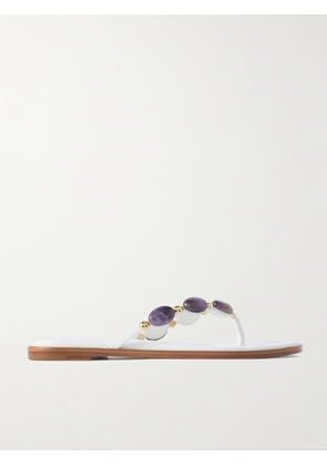 Gianvito Rossi - Shanti Embellished Leather Flip Flops - White - IT36,IT37,IT37.5,IT38,IT38.5,IT39,IT39.5,IT40,IT40.5,IT41,IT42