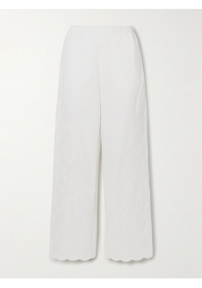 Loulou de Saison - Dulche Scalloped Broderie Anglaise Cotton-poplin Straight-leg Pants - Ivory - x small,small,medium,large,x large
