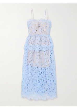 Self-Portrait - Crystal-detailed Organza Midi Dress - Blue - UK 4,UK 6,UK 8,UK 10,UK 12,UK 14,UK 16