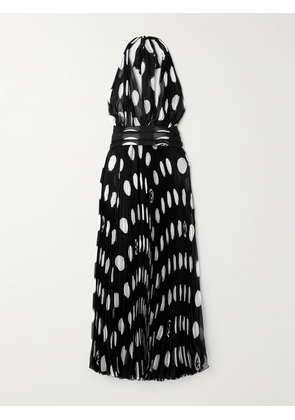 Dolce & Gabbana - Halterneck Polka-dot Silk Plissé-chiffon Midi Dress - Black - IT36,IT38,IT40,IT42,IT44,IT46,IT48