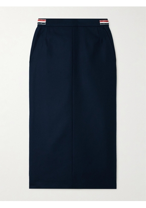 Thom Browne - Grosgrain-trimmed Wool-twill Midi Skirt - Blue - IT36,IT38,IT40,IT42,IT44,IT46