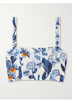 Agua by Agua Bendita - Luciana Cropped Embellished Floral-print Ecovero™-blend Jacquard Top - Blue - x small,small,medium,large,x large