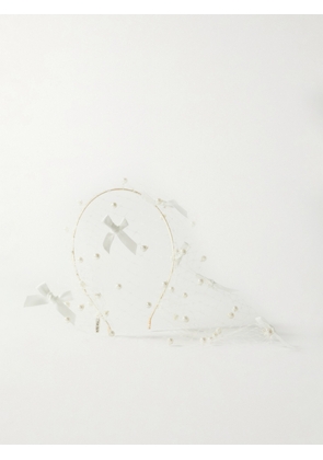 Jennifer Behr - Teresa Embellished Satin And Fishnet Veil - Cream - One size