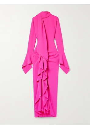Solace London - Nella Tie-neck Ruffled Crepe Gown - Pink - UK 4,UK 6,UK 8,UK 10,UK 12,UK 14,UK 16