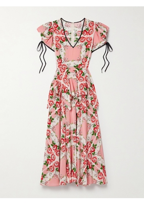 Rodarte - Ruffled Printed Silk Crepe De Chine Midi Dress - Pink - US0,US2,US4,US6