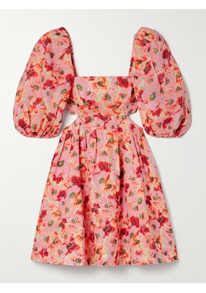 Zimmermann - Lightburst Pleated Cutout Floral-print Linen Mini Dress - Red - 00,1,2,3,4