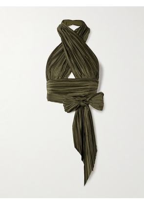 Cult Gaia - Brigitte Cropped Cutout Plissé-satin Halterneck Top - Green - xx small,x small,small,medium,large,x large