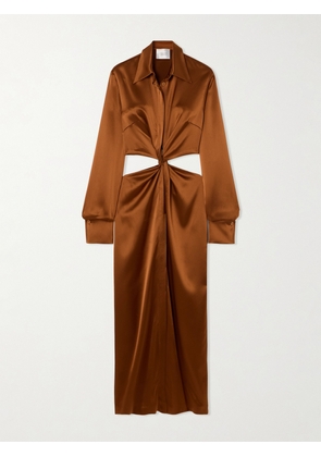 Galvan - Hock Twist-front Cutout Satin Maxi Dress - Brown - FR 34,FR 36,FR 38,FR 40,FR 42