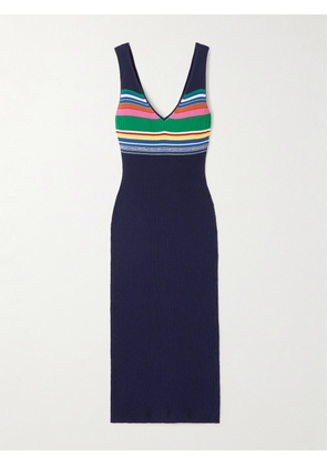 STAUD - Dana Striped Ribbed-knit Midi Dress - Blue - x small,small,medium,large,x large