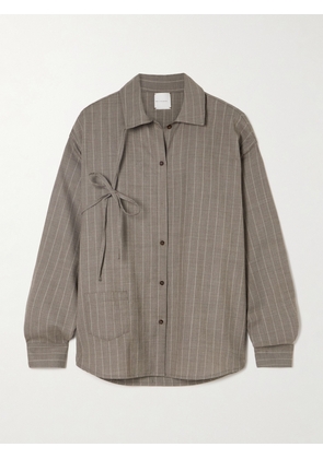Deiji Studios - Bow-detailed Striped Wool, Linen And Lyocell-blend Shirt - Gray - xx small,x small,small,medium,large,x large