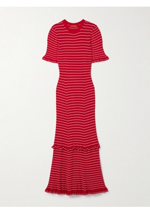 Altuzarra - Delpini Ruffled Striped Ribbed-knit Midi Dress - Red - x small,small,medium,large,x large