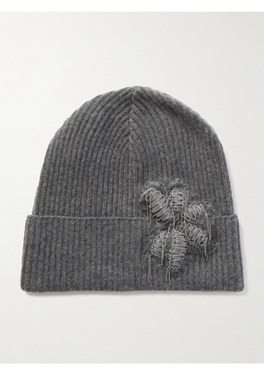 Brunello Cucinelli - Bead-embellished Ribbed Cashmere Beanie - Gray - S,M,L