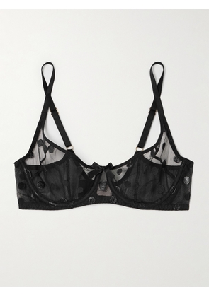 Agent Provocateur - Camsen Embroidered Polka-dot Tulle Underwired Bra - Black - 32B,34B,36B,32C,34C,36C,32D,34D,36D,32DD,34DD,36DD,32E,34E,36E