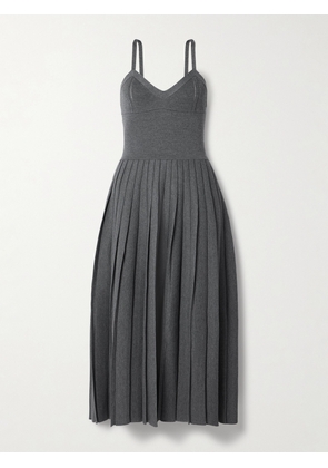 KHAITE - Elio Pleated Pointelle-trimmed Wool-blend Midi Dress - Gray - x small,small,medium,large,x large