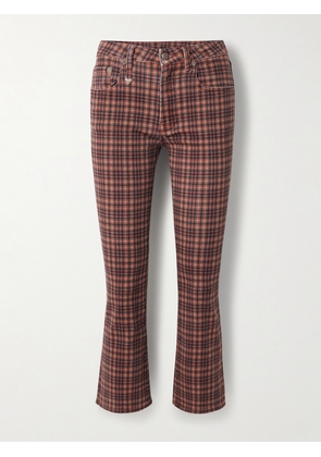 R13 - Kick Fit Cropped Checked High-rise Flared Jeans - Purple - 24,25,26,27,28,29,30,31
